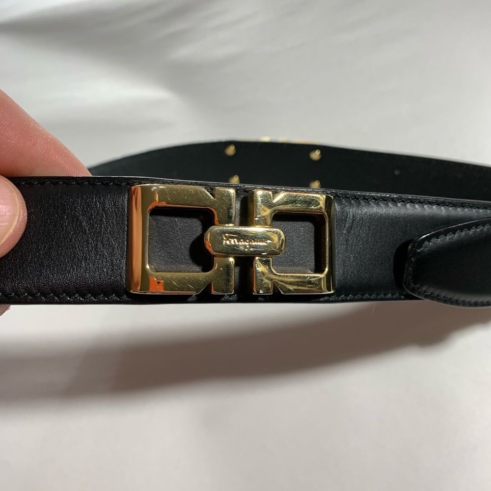 SALVATORE FERRAGAMO size MED black/gold BELT - Picture 4 of 7